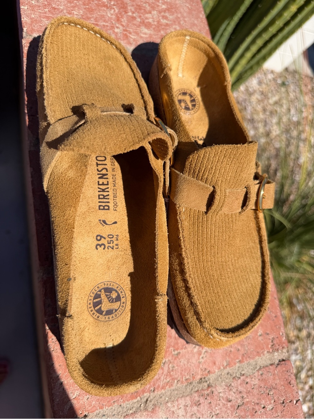 Birkenstock Buckley Suede Slip-On clog with Gold Buckle in wheat NWT 39 - Picture 9 of 14